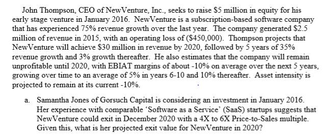 John Thompson, CEO of NewVenture. Inc., seeks to raise $5 million in equity for his early stage venture in January 2016. NewV