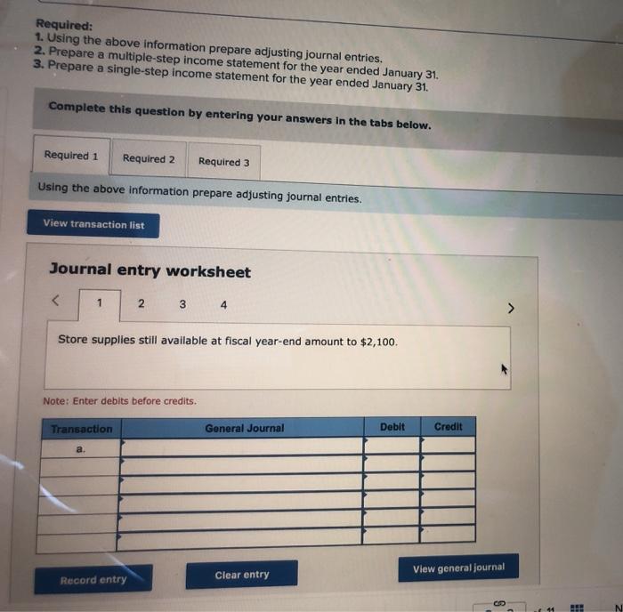 Required: 1. Using the above information prepare adjusting journal entries. 2. Prepare a multiple-step income statement for t