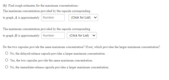 (6) Find rough estimates for the maximum concentrations: The maximum concentration provided by the capsule corresponding to g