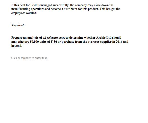 If this deal for F-50 is managed successfully, the company may close down the manufacturing operations and become a distribut