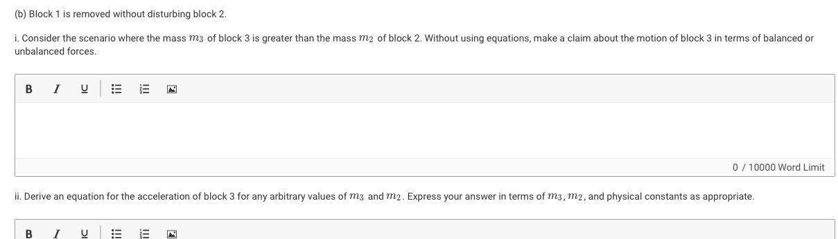 (b) Block 1 is removed without disturbing block 2. i. Consider the scenario where the mass m3 of block 3 is greater than the