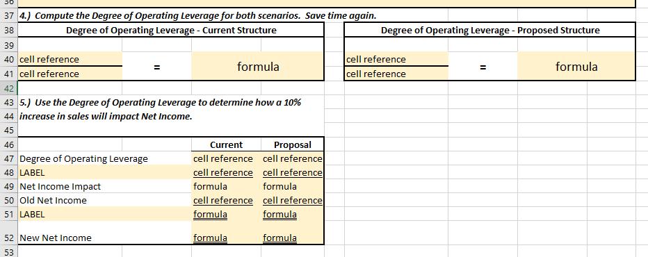 37 4.) Compute the Degree of Operating Leverage for both scenarios. Save time again. Degree of Operating Leverage - Current S
