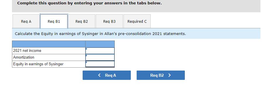 Complete this question by entering your answers in the tabs below. Req A Req B1 Req B2 Req B3 Required C Calculate the Equity
