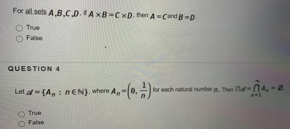 For all sets A,B,C,D. if A xB =C xD, then A =Cand