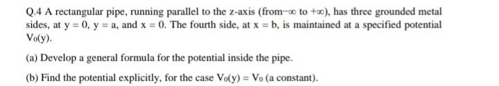 Q.4 A rectangular pipe, running parallel to the z-axis (from-o to +o),