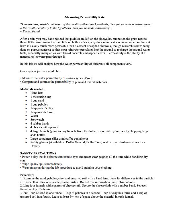 Measuring Permeability Rate There are two possible outcomes: if the result confirms the hypothesis, then youve made a measur
