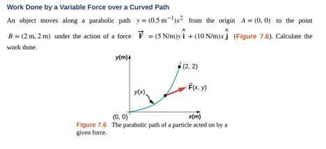 Work Done by a Variable Force over a Curved Path An object moves along a parabolic path y = (0.5m? from the origin A = (0,0)