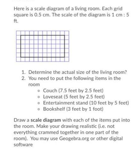 Here is a scale diagram of a living room. Each grid square