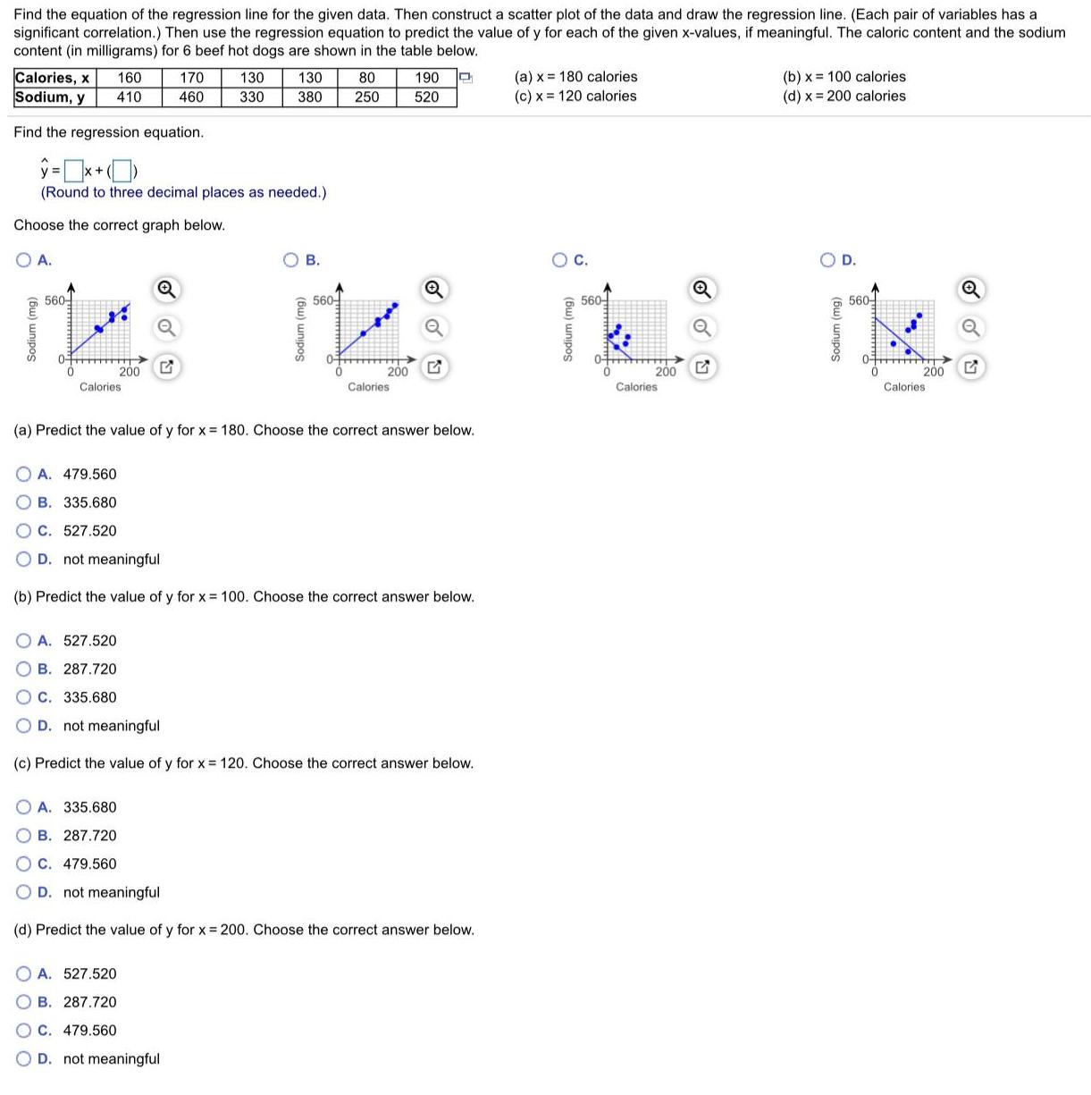 Find the equation of the regression line for the given data. Then