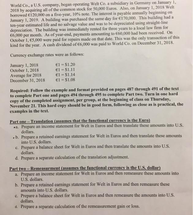 World Co., a U.S. company, began operating Welt Co. a subsidiary in Germany on January 1, 2018 by acquiring all of the common