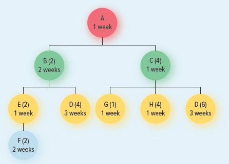 A 1 week B (2) C(4) 2 weeks 1 week D (4)
