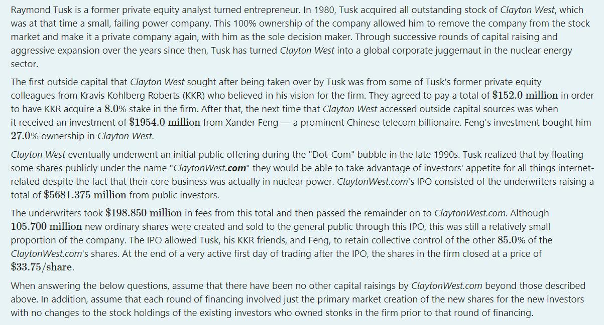Raymond Tusk is a former private equity analyst turned entrepreneur. In 1980, Tusk acquired all outstanding stock of Clayton