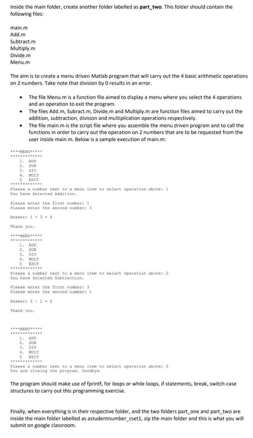 Inside the main folder, create another folder labelled as part_two. This folder