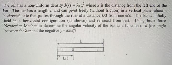 The bar has a non-uniform density 1(x) = 20 x where x
