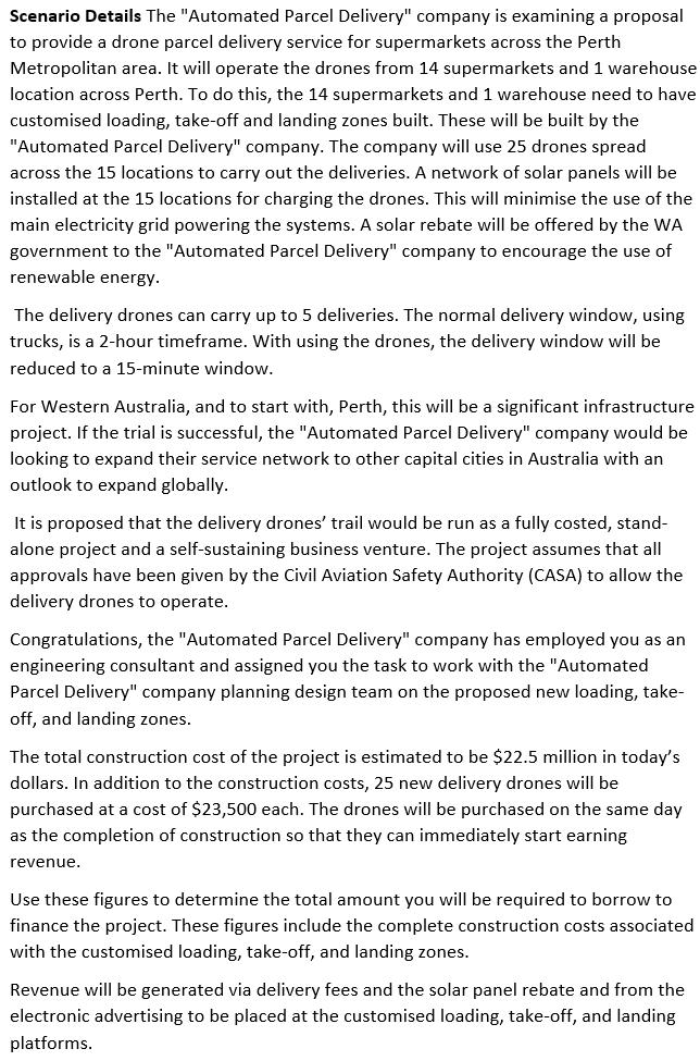 Scenario Details The Automated Parcel Delivery company is examining a proposal to provide a drone parcel delivery service f