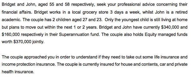 Bridget and John, aged 55 and 58 respectively, seek your professional advice