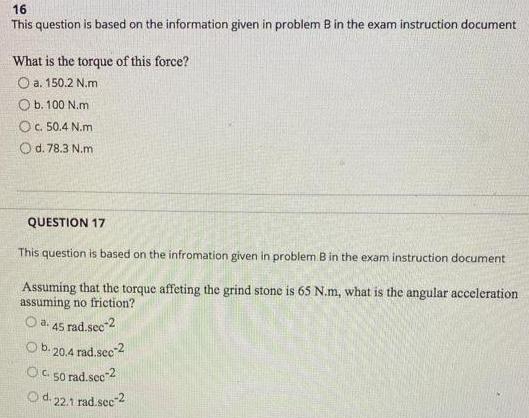 16 This question is based on the information given in problem B