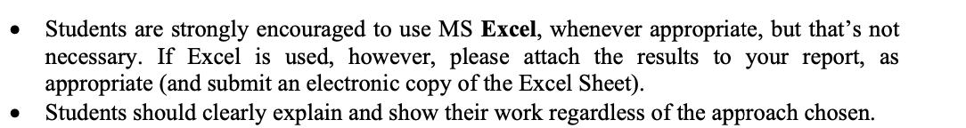 Students are strongly encouraged to use MS Excel, whenever appropriate, but thats not necessary. If Excel is used, however,