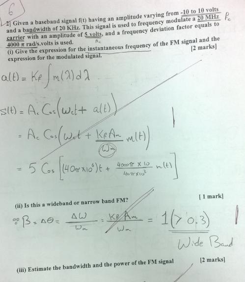 2] Given a baseband signal f(t) having an amplitude varying from -10