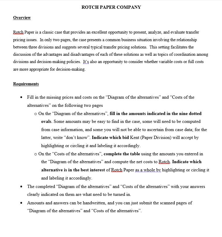 ROTCH PAPER COMPANY Overview Rotch Paper is a classic case that provides an excellent opportunity to present, analyze, and ev