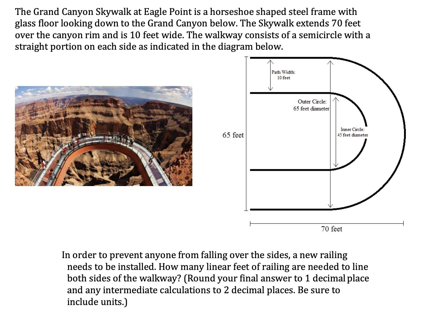 The Grand Canyon Skywalk at Eagle Point is a horseshoe shaped steel frame with glass floor looking down to the Grand Canyon b