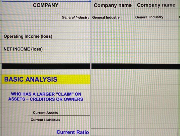 COMPANY Company name Company name General Industry General Industry General Industry Operating Income (loss) NET INCOME (loss