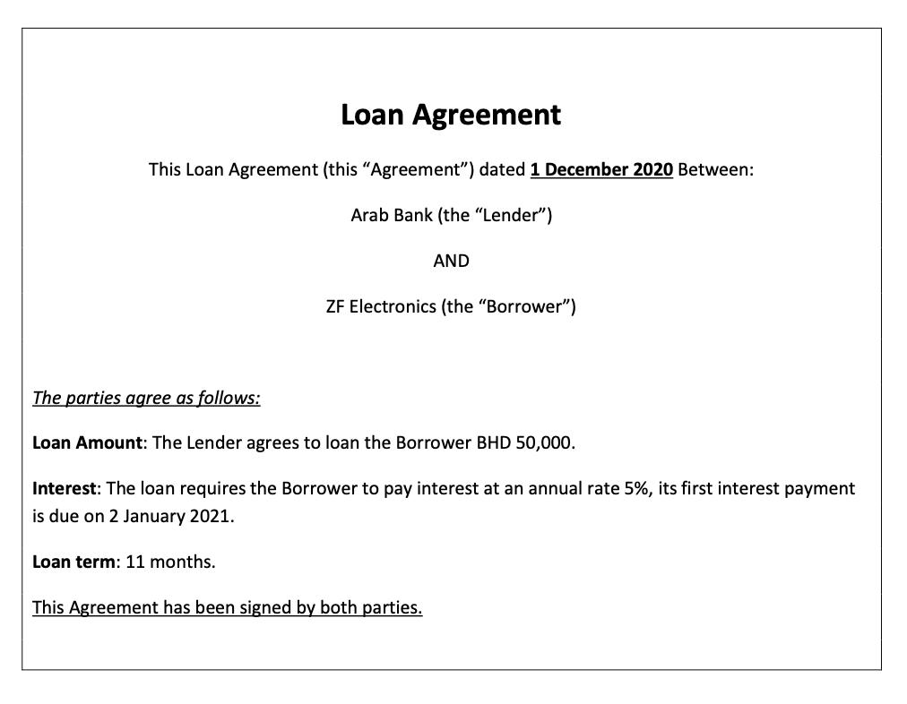 Loan Agreement This Loan Agreement (this “Agreement”) dated 1 December 2020 Between: Arab Bank (the Lender) AND ZF Electron