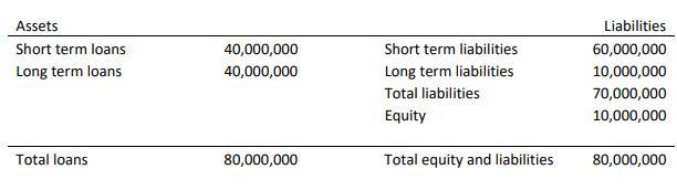 Assets Short term loans Long term loans 40,000,000 40,000,000 Short term liabilities Long term liabilities Total liabilities