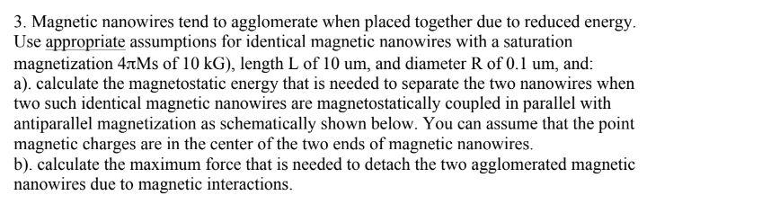 3. Magnetic nanowires tend to agglomerate when placed together due to reduced energy. Use appropriate assumptions for identic