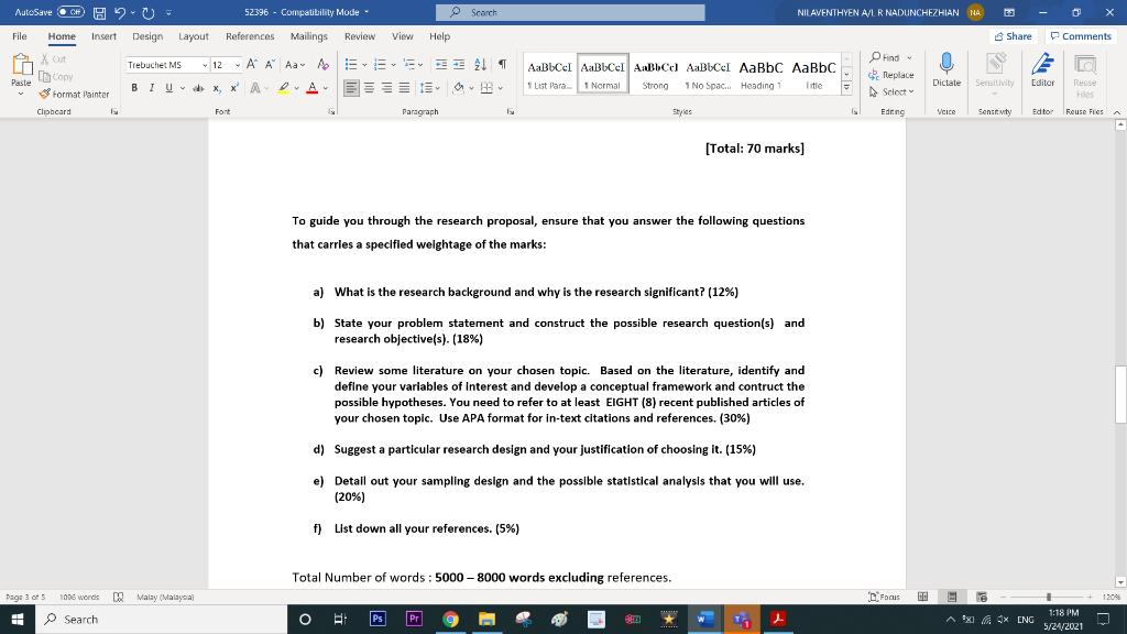 AutoSave 0 0 52396 - Compatibility Mode - Scarch NILAVENTHYEN A/L R NADUNCHEZHIAN NA File Home Insert Design Layout Reference