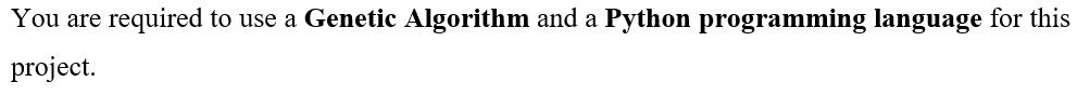 You are required to use a Genetic Algorithm and a Python programming language for this project.