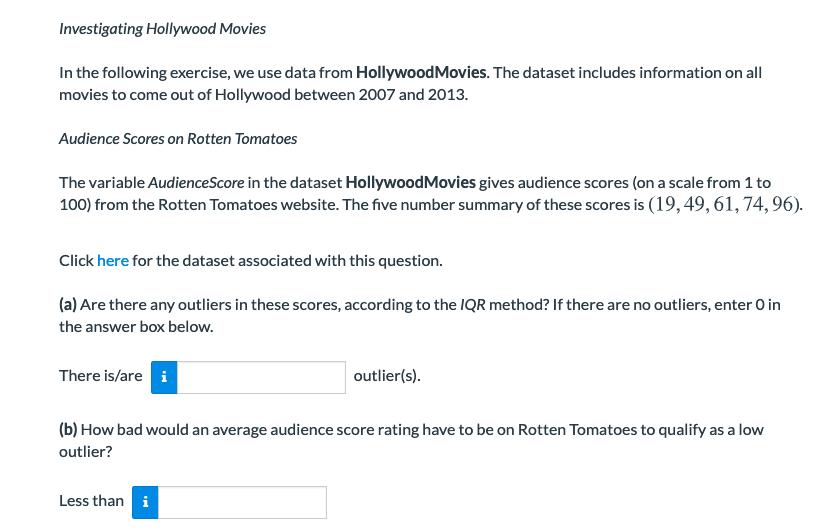 Investigating Hollywood Movies In the following exercise, we use data from HollywoodMovies. The dataset includes information