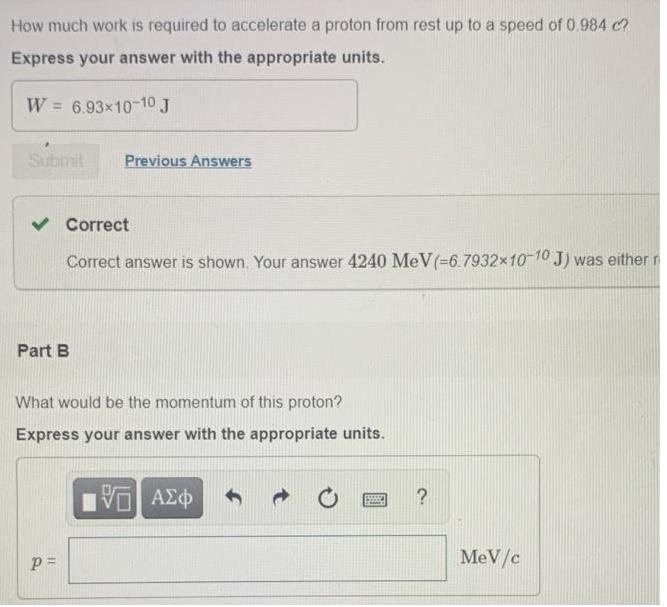 How much work is required to accelerate a proton from rest up