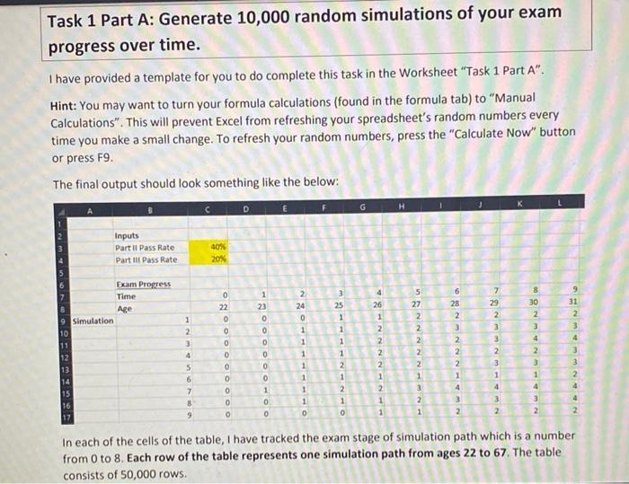 Task 1 Part A: Generate 10,000 random simulations of your examprogress over time.I have provided a template for you to do c