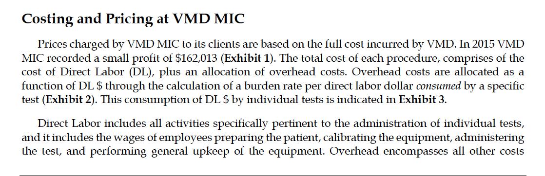 Costing and Pricing at VMD MIC Prices charged by VMD MIC to its clients are based on the full cost incurred by VMD. In 2015 V