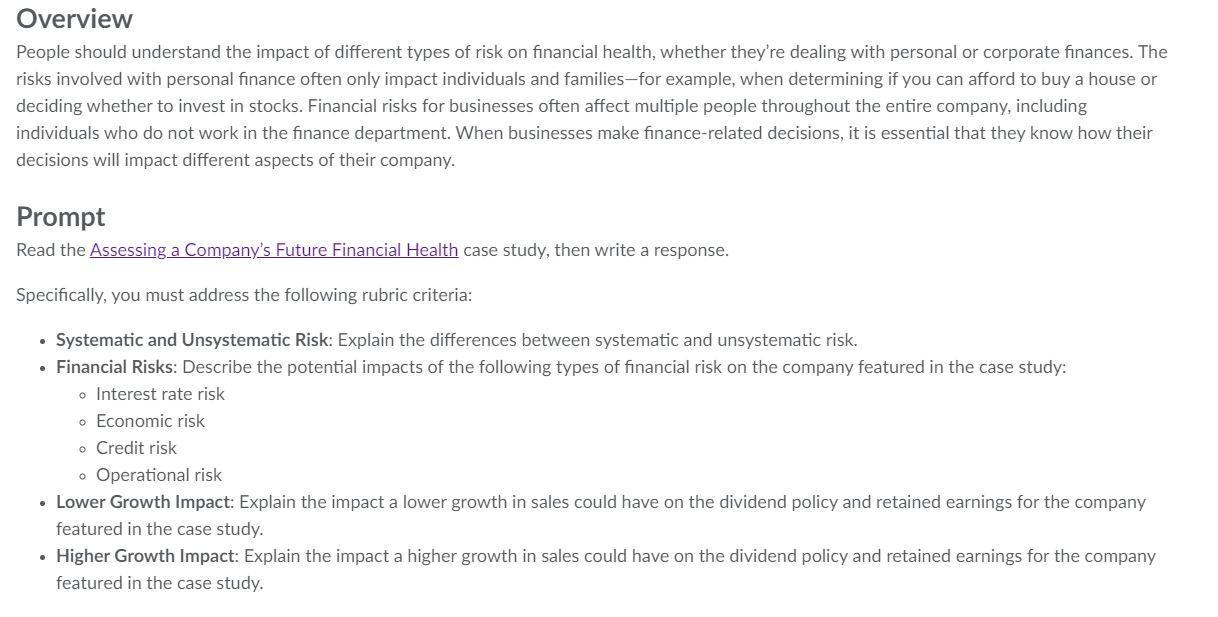 Overview People should understand the impact of different types of risk on financial health, whether theyre dealing with per