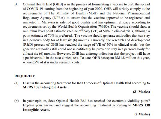 B. Optimal Health Bhd (OHB) is in the process of formulating a vaccine to curb the spread of COVID-19 starting from the begin