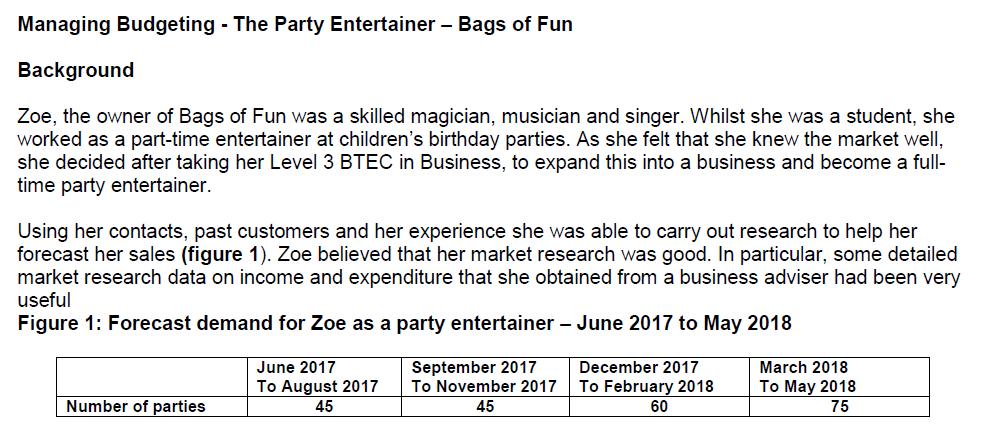 Managing Budgeting - The Party Entertainer - Bags of Fun Background Zoe, the owner of Bags of Fun was a skilled magician, mus