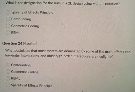 What is the designation for the runs in a 2k design using