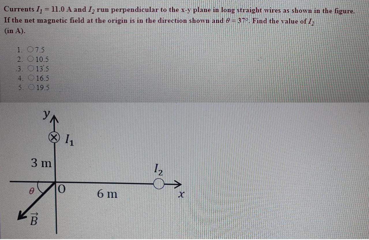 Currents I, = 11.0 A andI, run perpendicular to the x-y plane