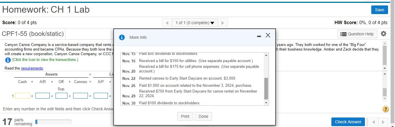Homework: CH 1 Lab Save Score: 0 of 4 pts 1 of 1 (0 complete) HW Score: 0%, 0 of 4 pts CPF1-55 (book/static) - X * Question H