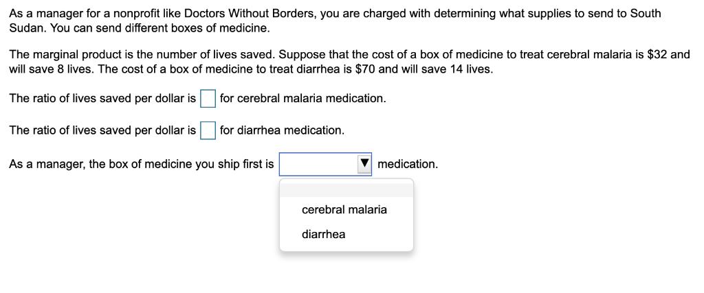 As a manager for a nonprofit like Doctors Without Borders, you are charged with determining what supplies to send to South Su