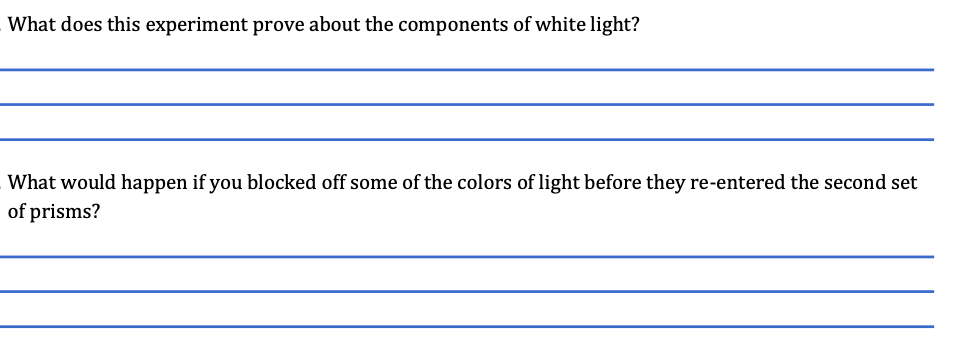 What does this experiment prove about the components of white light? What would happen if you blocked off some of the colors 