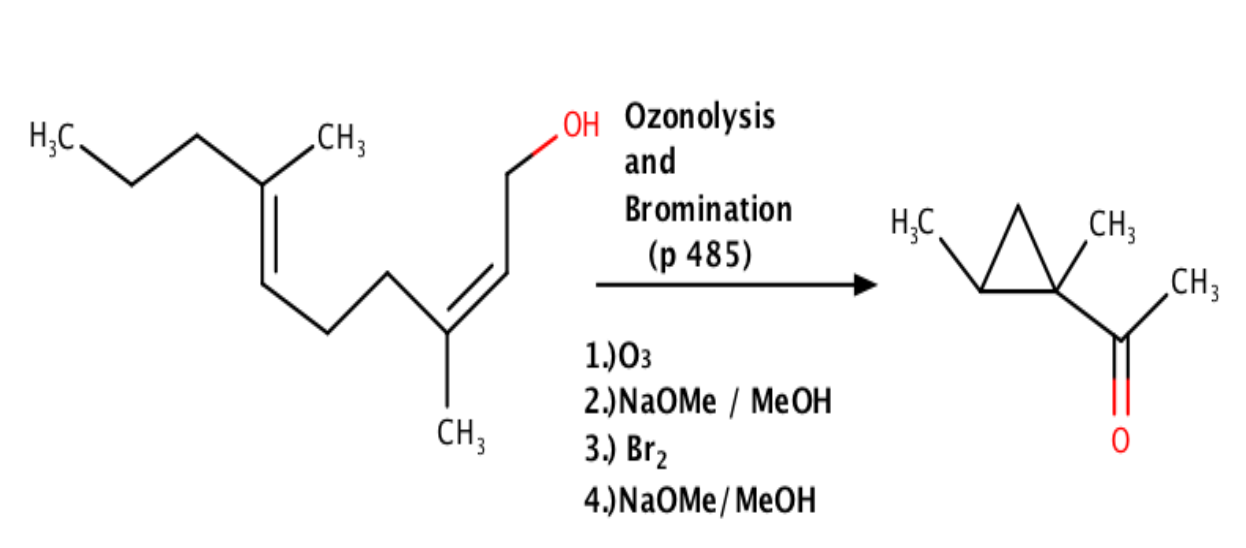 H2C. CH3 OH Ozonolysis and Bromination (p 485) HC CH? CH3 1.)03 2.)NaOMe / Me OH CH? 3.) Br2 4.) NaOme/ MOH 