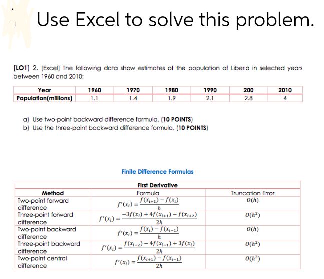 . Use Excel to solve this problem. [LO1] 2. [Excel) The following
