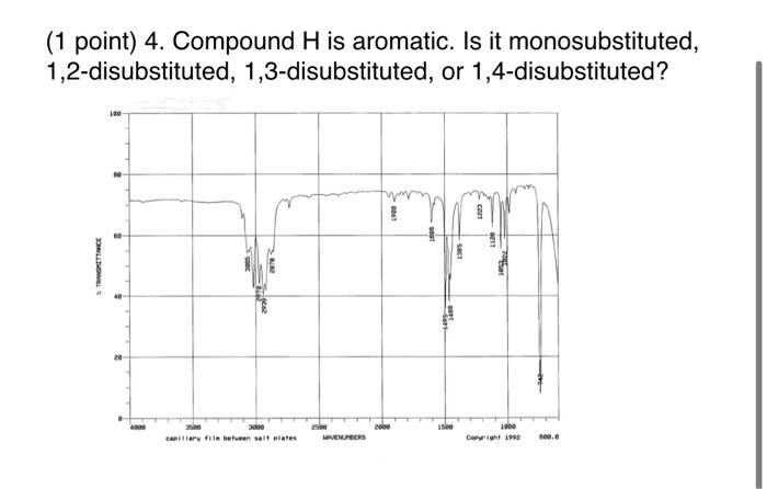 (1 point) 4. Compound H is aromatic. Is it monosubstituted, 1,2-disubstituted, 1,3-disubstituted, or 1,4-disubstituted? 2004