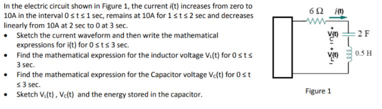 In the electric circuit shown in Figure 1, the current i(t) increases from zero to 10A in the interval 0 t1