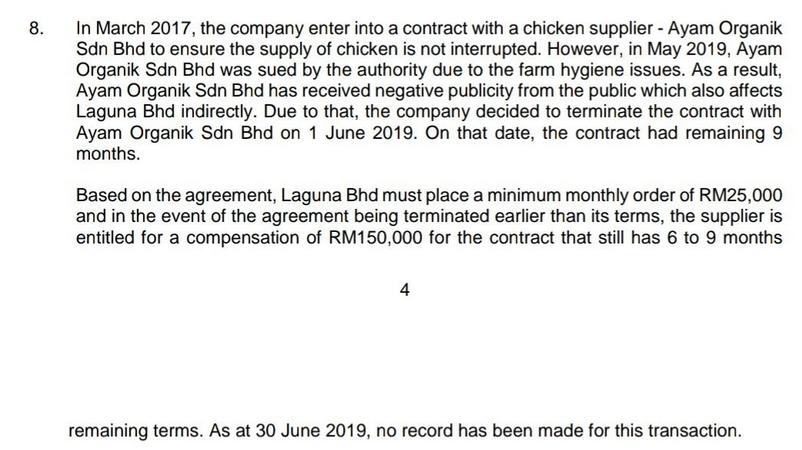 8.In March 2017, the company enter into a contract with a chicken supplier - Ayam OrganikSdn Bhd to ensure the supply of ch