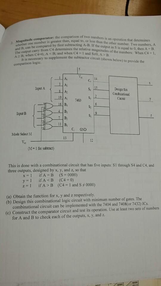The comparison of two numbers is an operation that