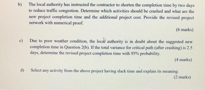 b)The local authority has instructed the contractor to shorten the completion time by two daysto reduce traffic congestion.